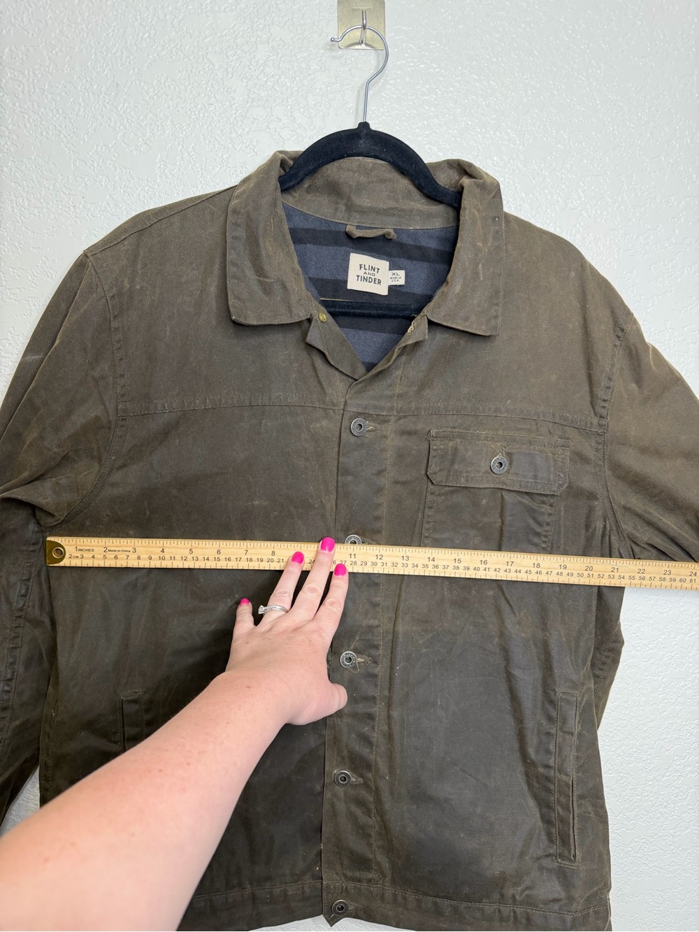 Flint And Tinder Waxed Trucker Jacket Fleeced Lined Forest Green Mens Sz XL - Picture 12 of 13